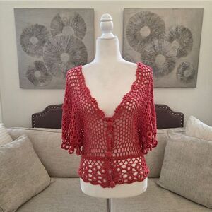Miss Kelly 1999 Crochet Button Up Top Sz Sm